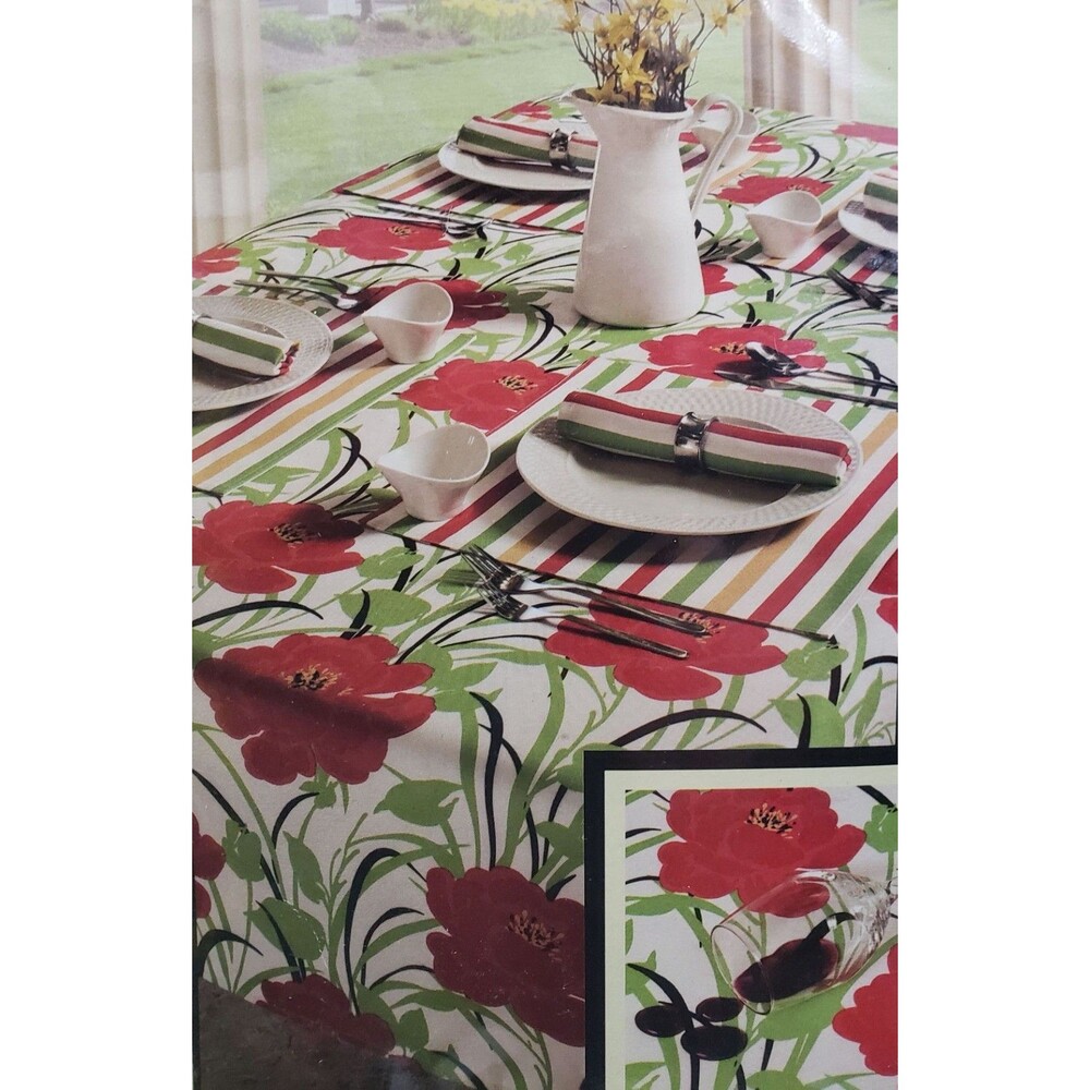Printed Fabric Spillproof Tablecloth, 70" Round, MULTICOLOR FLOWERS, BLOOM, BM